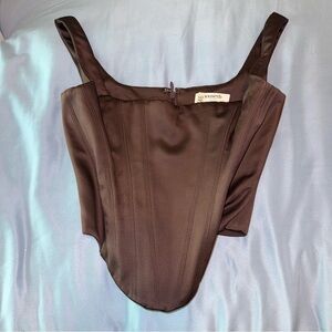 Like New House of CB Rafa Satin Corset Top - Size S Regular - Chocolate Brown